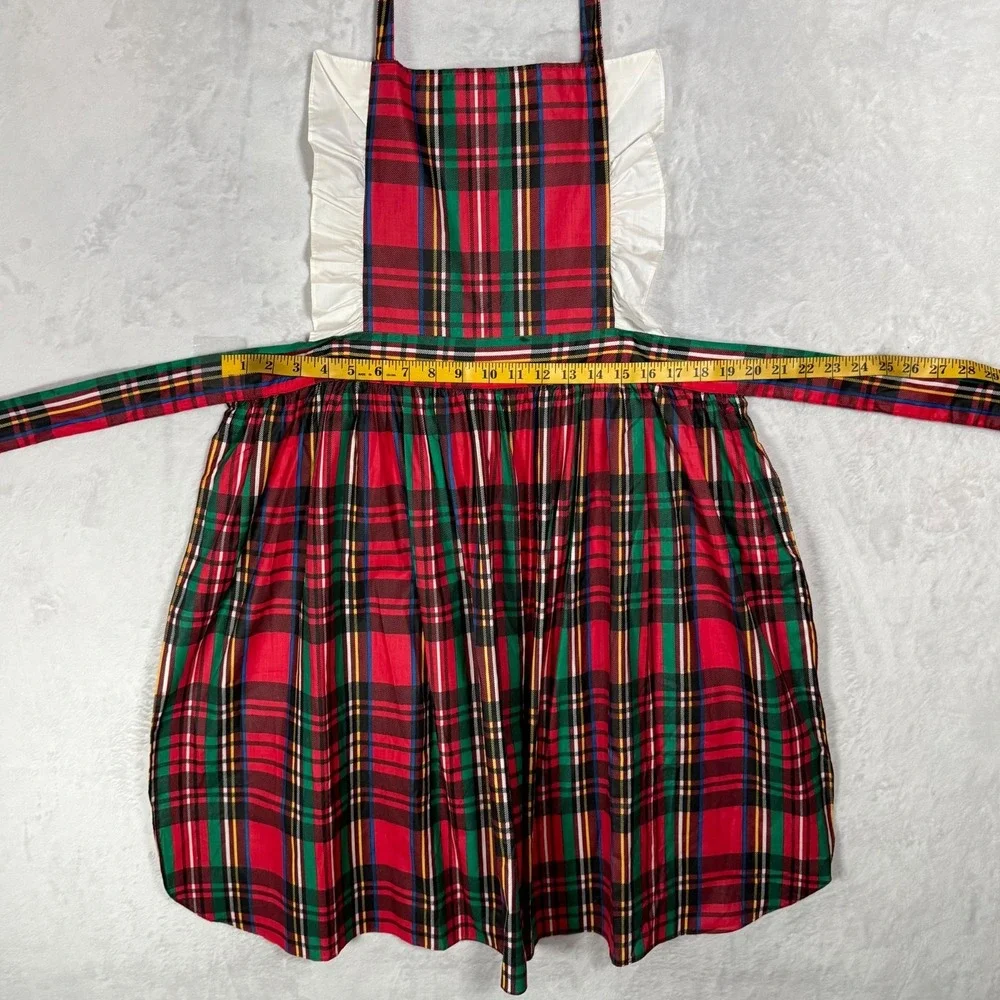 Vintage 70s Plaid Pinafore Apron Dress Ruffle Bib‎ Tie Back Lady One Size USA